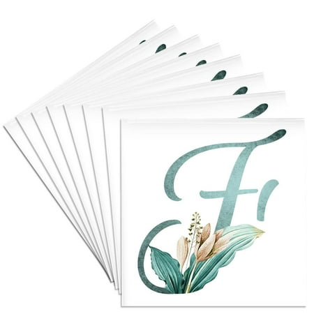 3drose, Green Boho Lily Monogram Initial F, Set of 8 Ceramic Tile Coasters