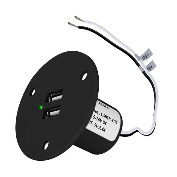 Facon RV USB Charger Socket Power, High Speed Charging 5V / 2.4A Dual USB Outlet, Recessed Mount with Green Indicator Light, USB Outlet for RV Trailer Camper Boat Marine Motorhome (Black)