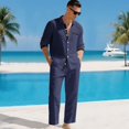 thumbnail image 2 of Men's Big & Tall Linen Set | Old Money Shirt, Loose Long Sleeve & Pants Breathable Lightweight Linen | Classic For Vacation, Casual & Daily, 2 of 5