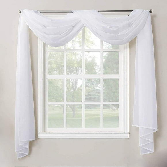 Extra Long White Sheer Window Scarf Soft Voile Textured Bed Canopy