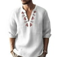 thumbnail image 2 of Men Long Sleeve Button-Down Shirt Blouse Loose Henley V-Neck Beach Tops T Shirts, 2 of 10