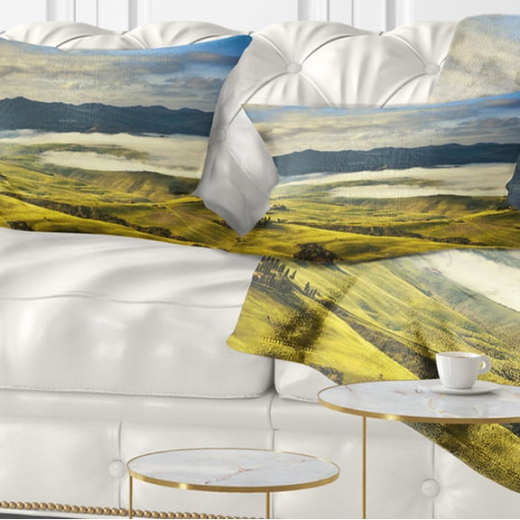 Designart Tuscany Farmland and Green Fields - Landscape Wall Throw Pillow - 12x20