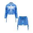 thumbnail image 3 of iiniim Tenues de Danse Jazz Métalliques à Franges pour Filles Enfants Veste à Manches Longues avec Shorts Mode Urbaine Performance Bleu 12, 3 of 6