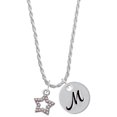 thumbnail image 1 of Delight Jewelry Silvertone AB Crystal Lucky Star Silvertone Script Initial Disc - M - Charm Necklace, 20"+3", 1 of 4