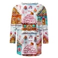 thumbnail image 4 of Inleife Christmas Prints Top for Women Fashion Printed T-Shirt 3/4 Sleeves Blouse Women's Round Neck Casual Tops, 4 of 5