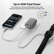 Belkin BoostCharge 42Watt Dual Port Wall Charger, USB-C + USB-A Charger Fast Charging for iPhone 16, 15, 14, Galaxy S25, iPad, AirPods, Nintendo Switch 2-C to Lightning Cable Included - Gray
