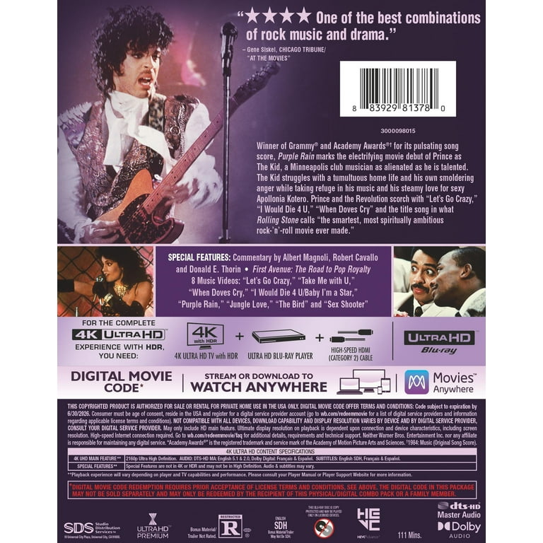 Purple Rain (4K Ultra HD), Drama, Warner Bros. - Walmart.com