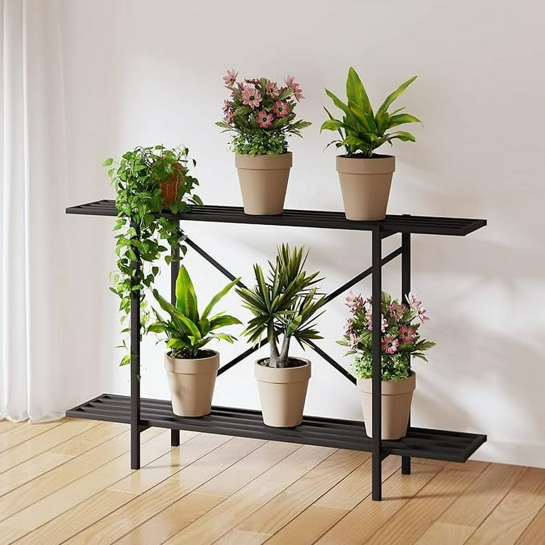 Zhongma 2 Tier Metal Sturdy Heavy Plant Stand, Narrow Plant Stand Indoor and Outdoor, L45.67 x W10.3 x H27.5 inch, 440 LBS Capacity & Heavy Duty