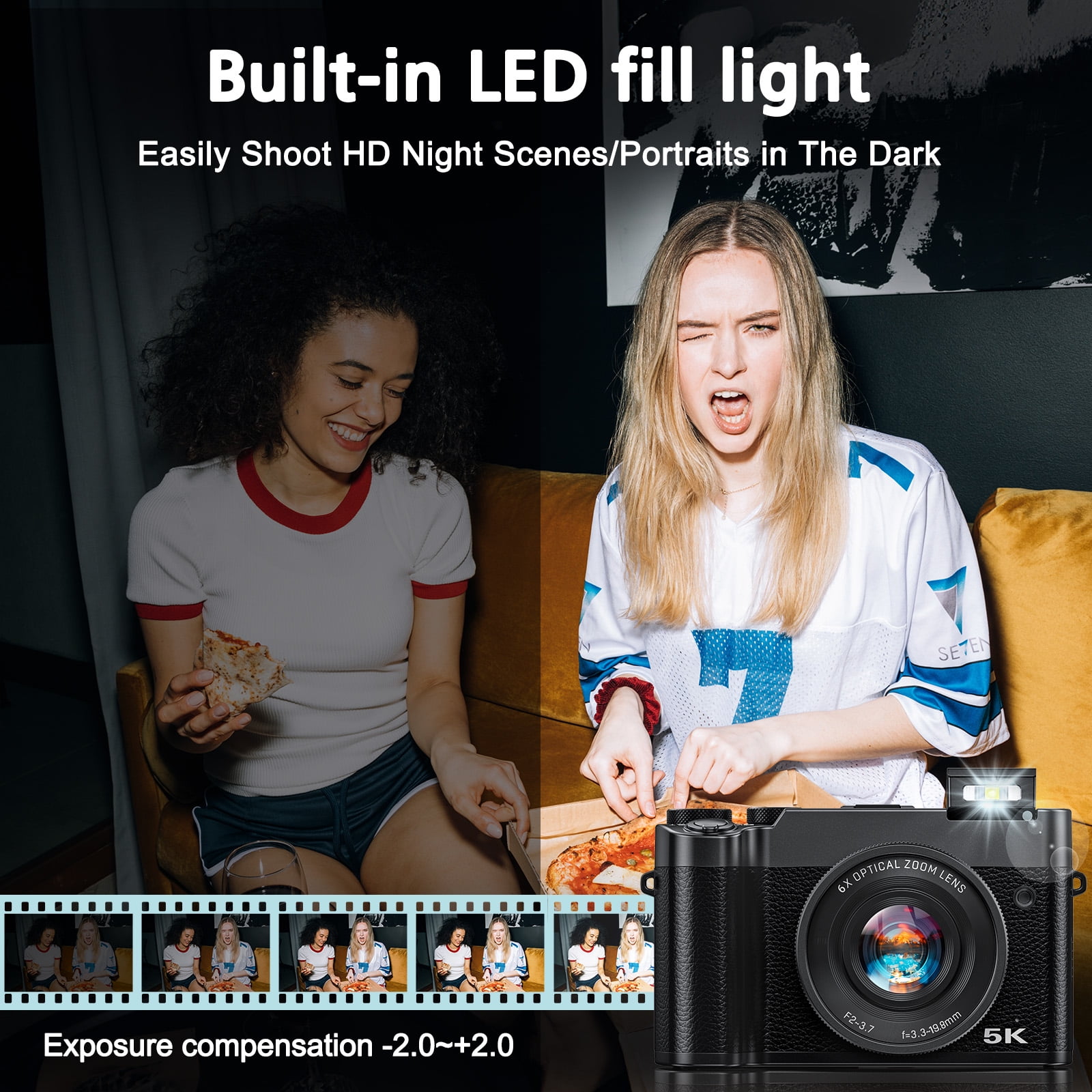 5K Digital Camera,64MP Vlogging Camera, Rear and Front Cameras for Photography and Video, Autofocus & Anti-Shake, Travel Selfie for YouTube with Flash Dial 64GB Card