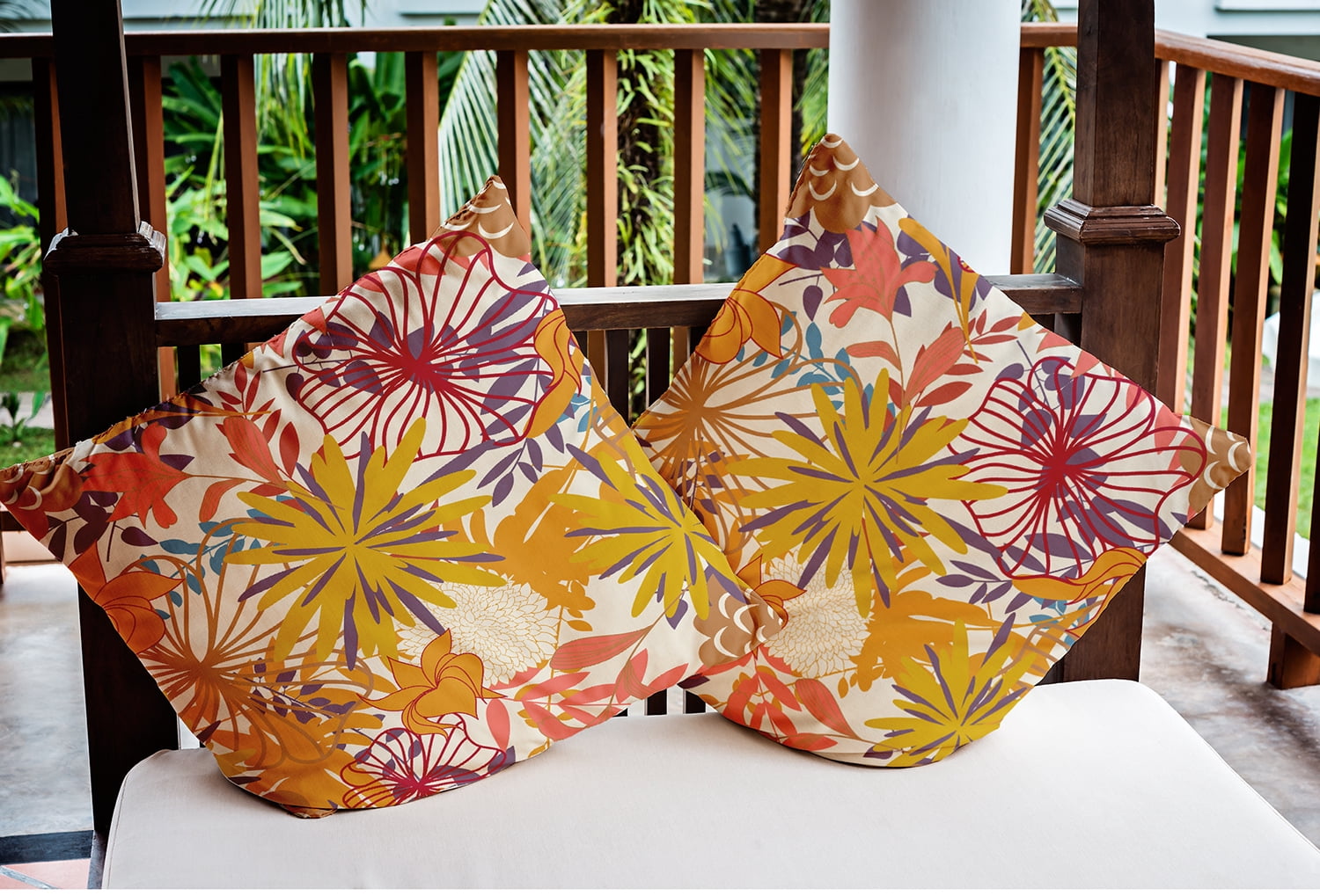 16" x 16" Simply Daisy Jumble Floral Polyester Indoor/Outdoor Pillow, Mustard Qty 1