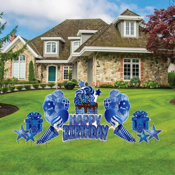 Blue Sparkle Birthday Flair Yard Decoration Set, Blue Glitter Birthday Yard Signs 12 Pc Set (19476)