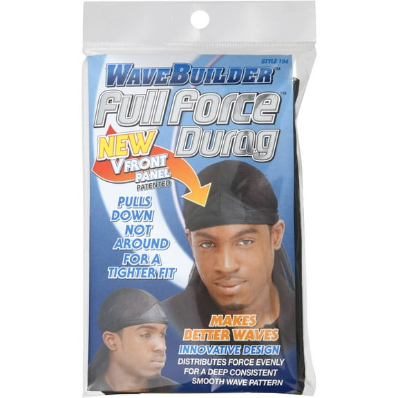 Wave Builder Full Force Durag, V Front Design, Black, 1 Count