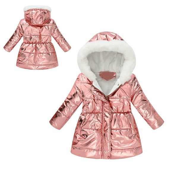 Kids Winter Coat,Baby Girls Puffer Coat Baby Mid-length Hoodie with Thicken Windproof Zipper Warm Outwear For Kids Baby Girls Warm Fleece Outerwear