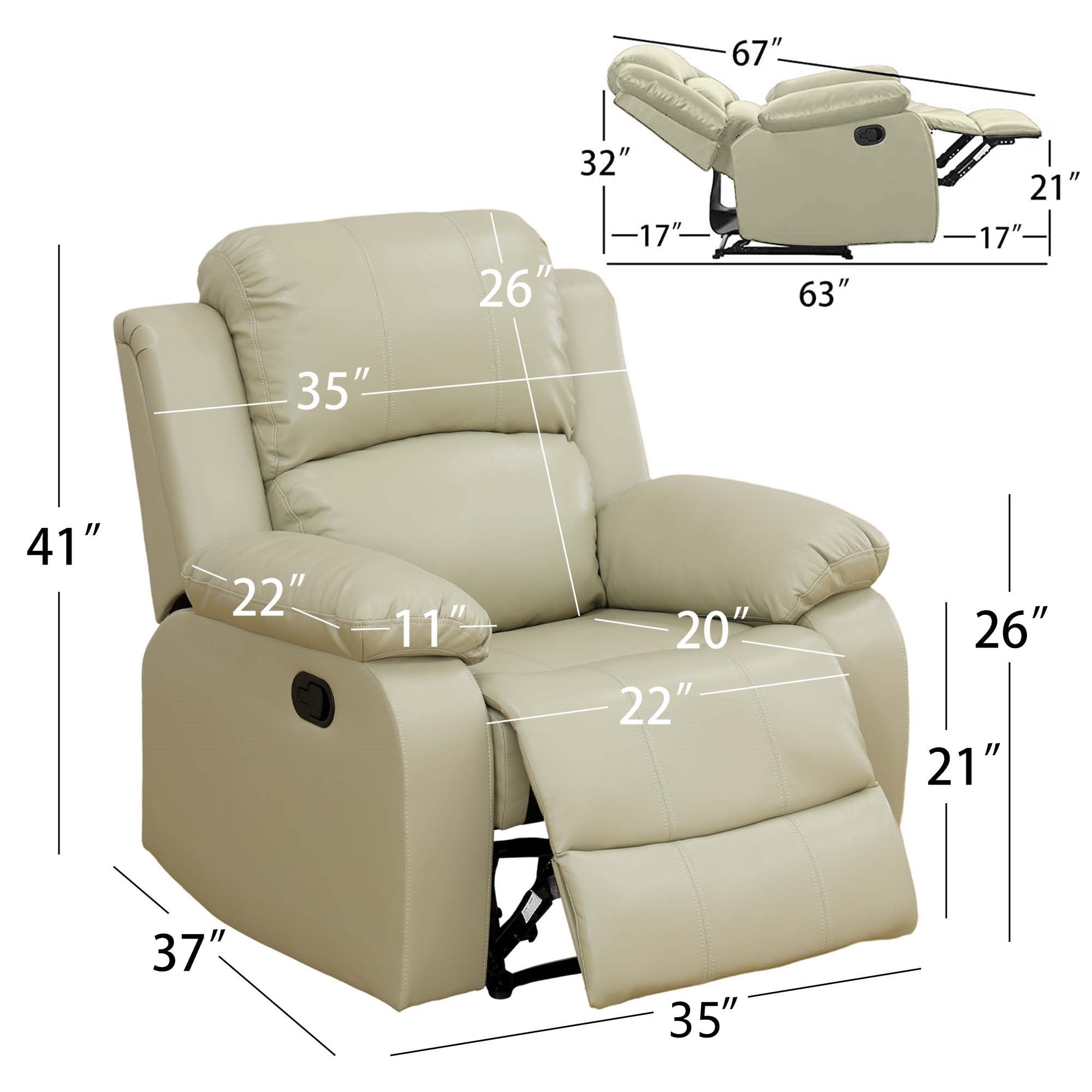 Aukfa Leather Recliner Chair Overstuffed Adjustable Armchair for Living Room Bedroom, Beige