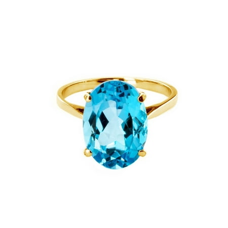 14k High Polished Solid Yellow Gold Ring 8 Carat Natural Oval Blue Topaz