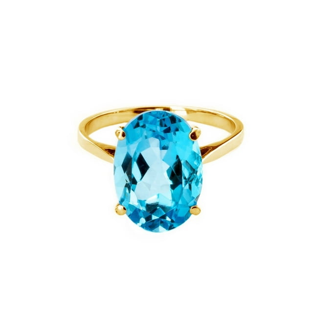 Galaxy Gold 14k High Polished Solid Yellow Gold Ring 8 Carat Natural Oval Blue Topaz (6.5)