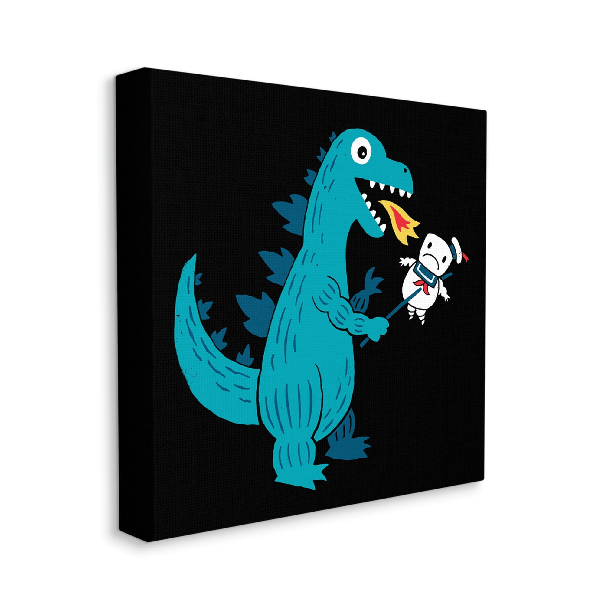 Stupell Industries Cartoon Dragon Breathing Fire Marshmallow Man Canvas Wall Art, 30 x 30, Design by Michael Buxton