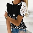 thumbnail image 2 of Camisas de Manga Corta para las Mujeres Impresión Cuello Redondo Suéter Encaje Blusa, Top Casual para el Hogar Y Diario, 2 of 9