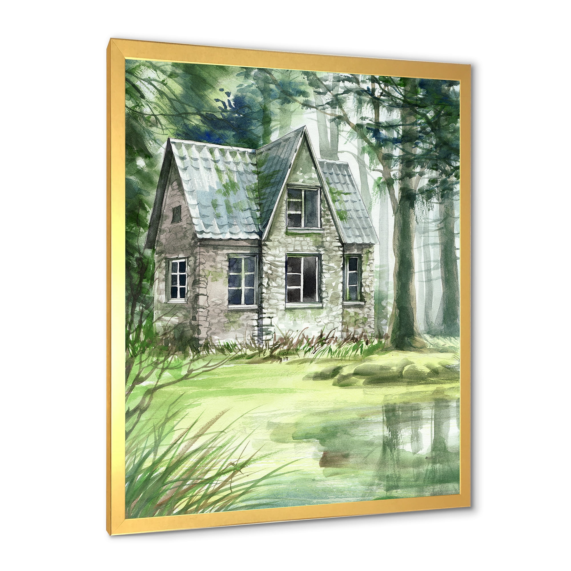 Designart 'Old Haunted House In The Pine Forest' Lake House Framed Art Print