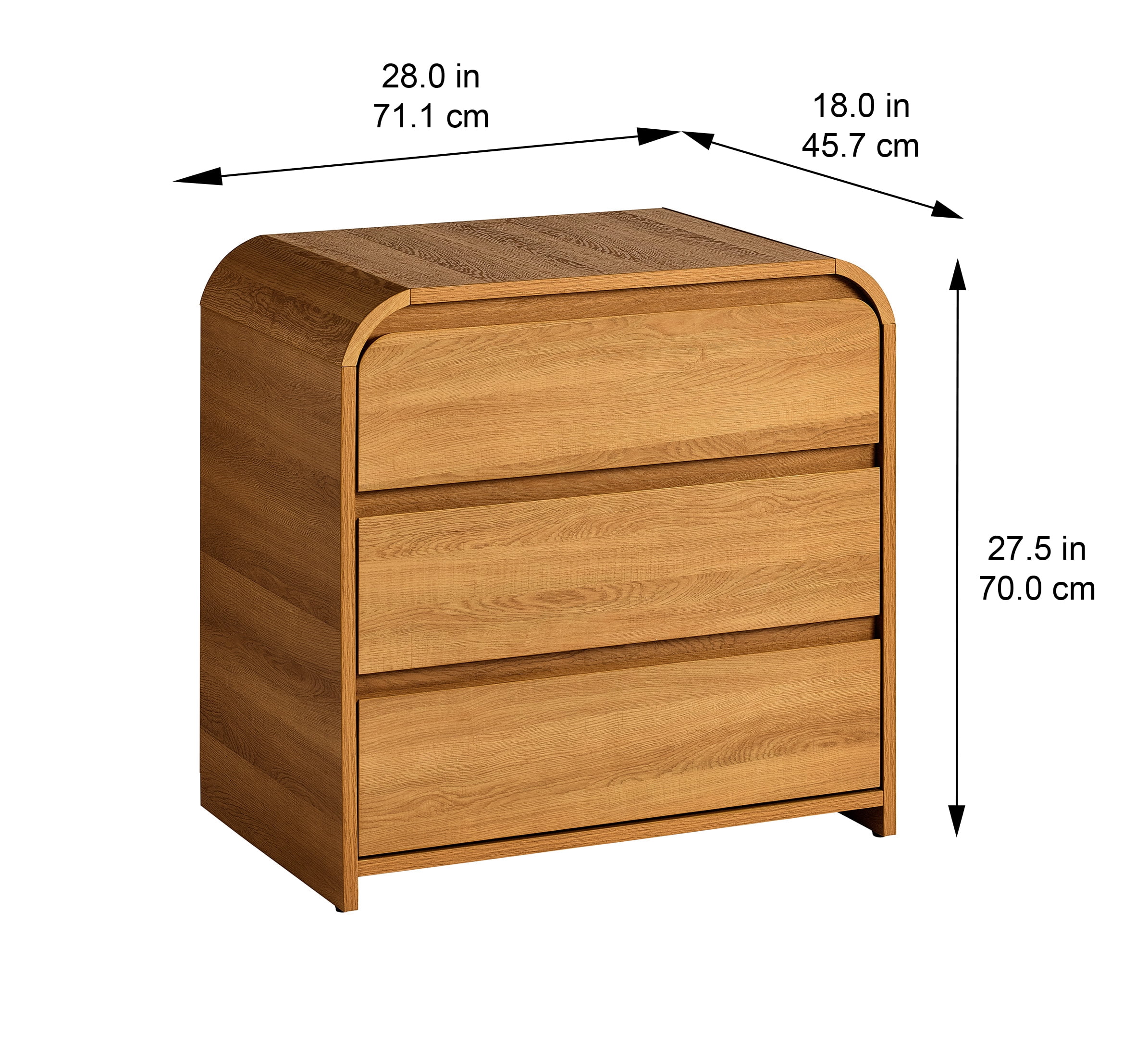 (2 pack) Better Homes & Gardens Juliet 3 Drawer Nightstand with USB, Light Honey