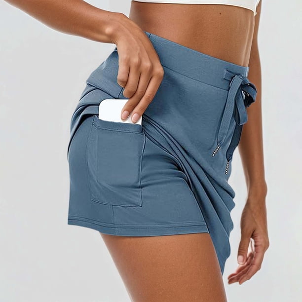 MKLEKYY Falda Pantalón Corta de Mezclilla para Mujer, Faldas de Verano para Mujer, Falda con Cordón, Pantalones Cortos Incorporados con Bolsillos, conjuntos de Tenis