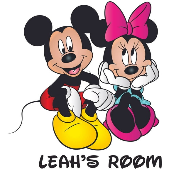 Minnie Sitting Cartoon Customized Wall Decal - Custom Vinyl Wall Art - Personalized Name - Baby Girls Boys Kids Bedroom Wall Decal Room Decor Wall Stickers Decoration Size (30x30 inch)