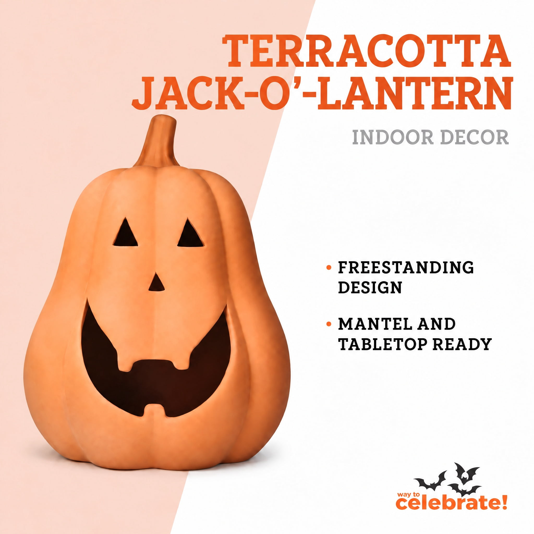 Jack-o'-Lantern Decoration, Terracotta, 13.5", Halloween by Way To Celebrate