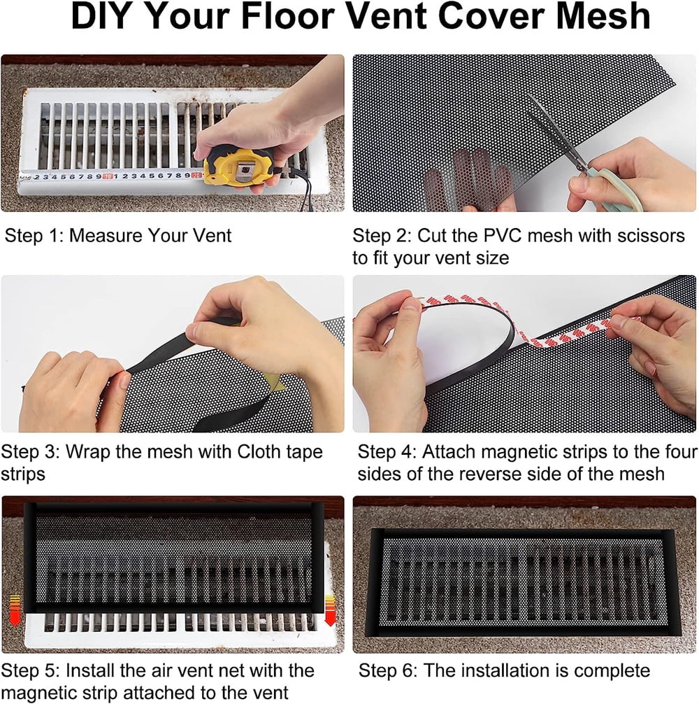 NOGIS 400x300mm DIY Floor Register Vent Cover, 2Pack Magnetic Vent Cover Floor Register Trap AC Air Vent Screen Mesh for Floor Wall Ceiling Catch Debris Hair Insect, with 8PCS Magnetic Strip