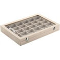 thumbnail image 3 of Sky Piea 30 Grid Velvet Glass Jewelry Box Jewellery Organiser Earring Ring Storage Holder Case Box (Beige), 3 of 5