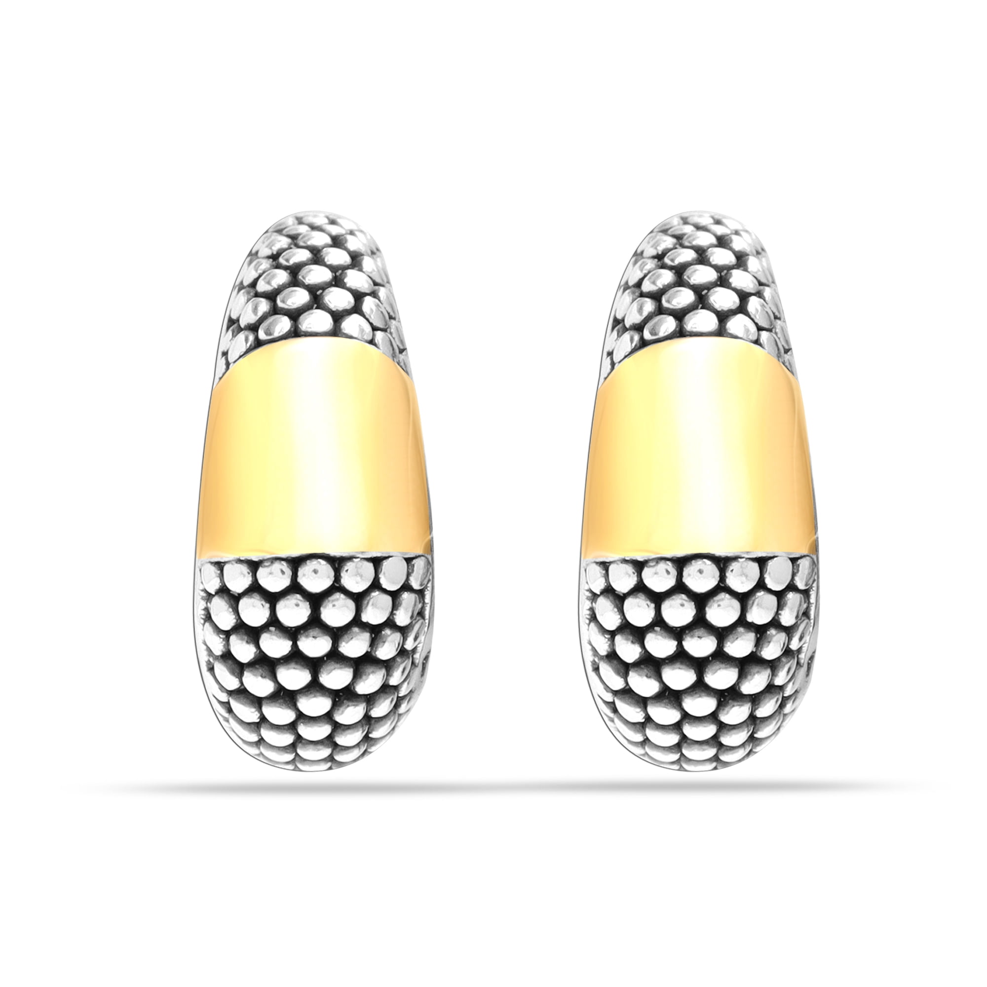 LeCalla 925 Sterling Silver Jewelry Antique Gold-Plated Bar Caviar Omega Back Earrings for Women and Teen 17MM