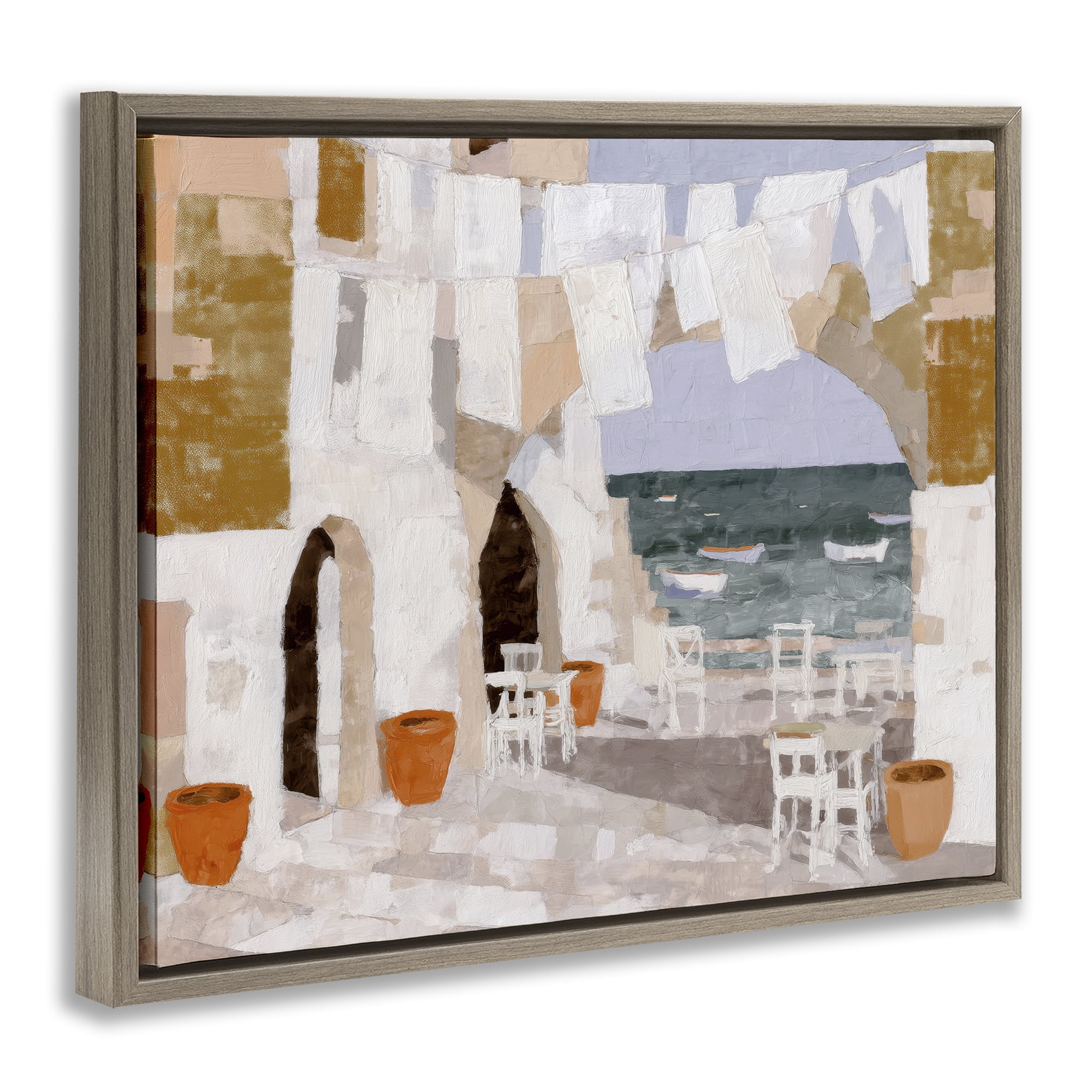 Stupell Industries Coastal Village Plaza Laundry Brown Framed Floater Canvas Wall Art, design by Chromatic Storm Studio