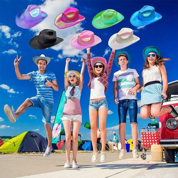 Jacenvly 2024 New Party Colourful Fluorescent Large Composite Styled Hat Party Festival Colourful Cowboy Hat Easter Decor
