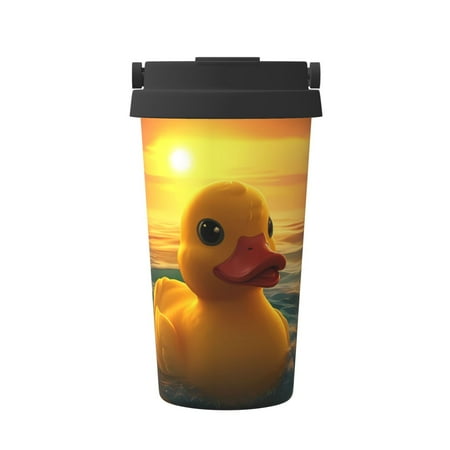 

Hirioo Cartoon Swimming Yellow Duck for Coffee Travel Mug Insulated Coffee Mug with Lid