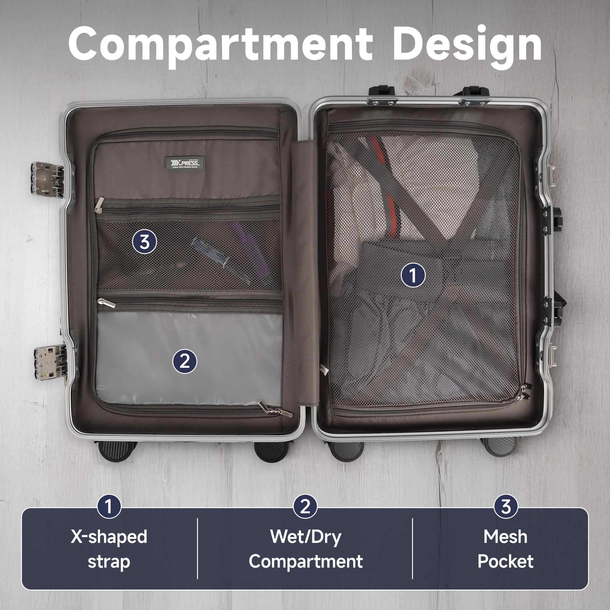 New York Xpress 20" Zipperless Carry-on Luggage Hardside Suitcase with Double TSA Lock & Aluminum Frame, Black - AL1377