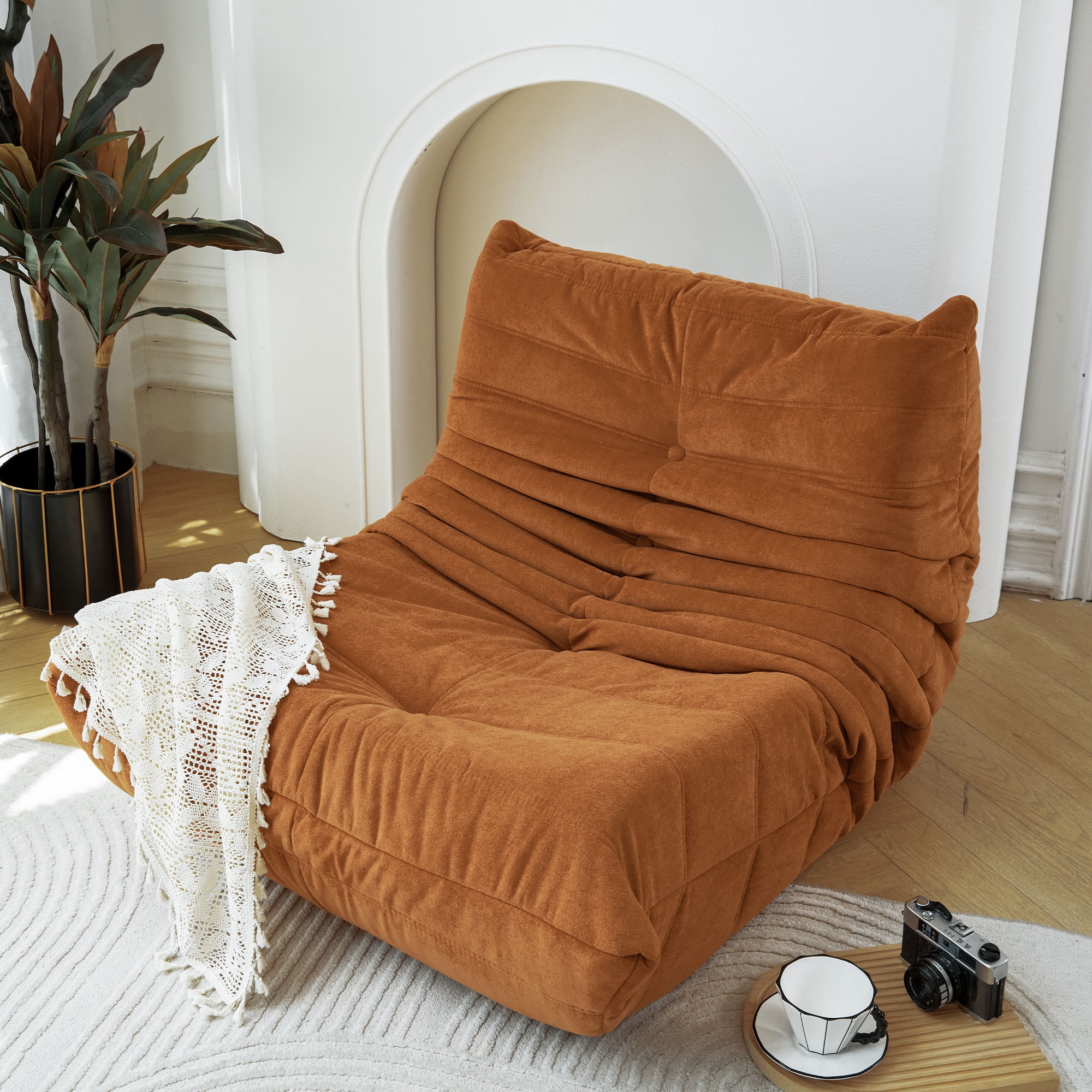 Aukfa Bean Bag Chair, Lazy Floor Sofa Lounger, Sponge Sofa Chairs for Adults, Fireside Chair for Living Room Bedroom, Caramel