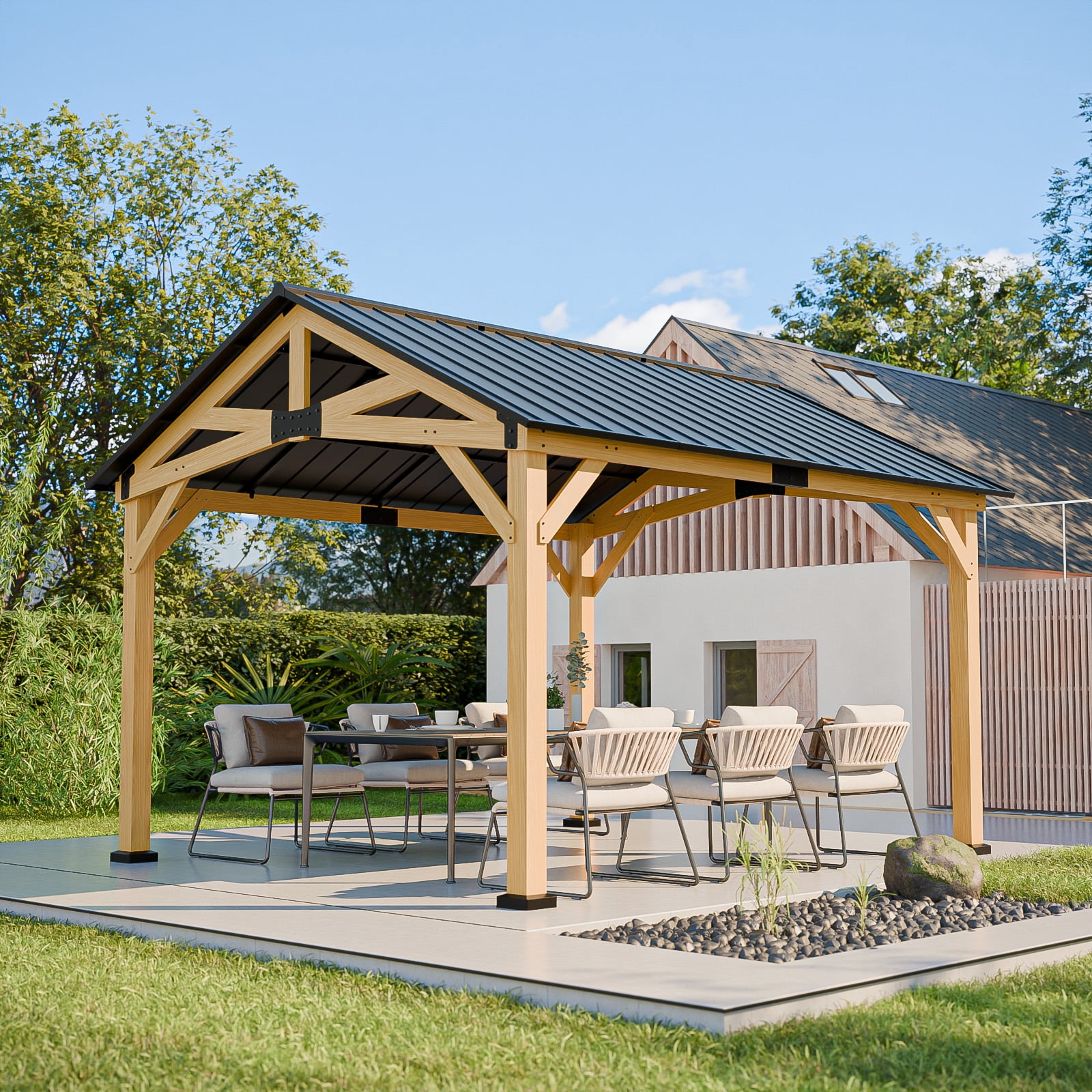 ペコ Paragon Outdoor Florence 11x11 Aluminum Pergola with Cedar Wood