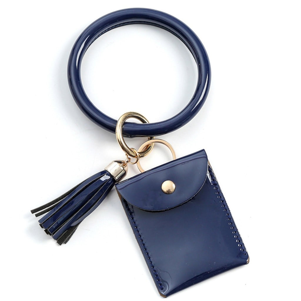 Bracelet PU Leather Card Bag Wallet Keychain O-ring Bracelet Wristlet Key Ring