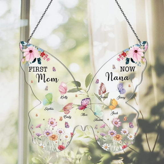 Custom Grandma's Butterfly Acrylic Ornament Window Hanging, Personalized Memorial Butterflies Suncatcher, Birthday Gifts For Mom Grandma