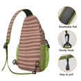thumbnail image 3 of Sling Backpack,Brown and Red Christmas Striped Pattern Sling Bag with Water Bottle Holder,Waterproof Sling Bag for Men/Women with Headphone Jack for Hiking,Travel, 3 of 6