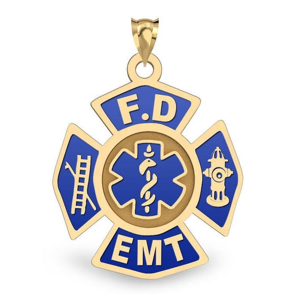 FIRE DEPARTMENT EMT CHARM - 3/4 Inch X 3/4 Inch 14K Yellow Gold