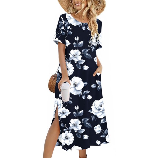Ovzne Robes pour Femmes Robe Femme Couleur Unie Ample Décontractée Mode Robe à Manches Longues Robe à Col Manches Longues Robe d'Été Imprimée à Manches Longues en Liquidation