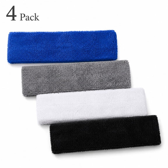 Terry Cloth Sweat Headbands for Men Sweat Wicking Headband Men's Black Head Sweat band Athletic Men's Headband 4 Pcs