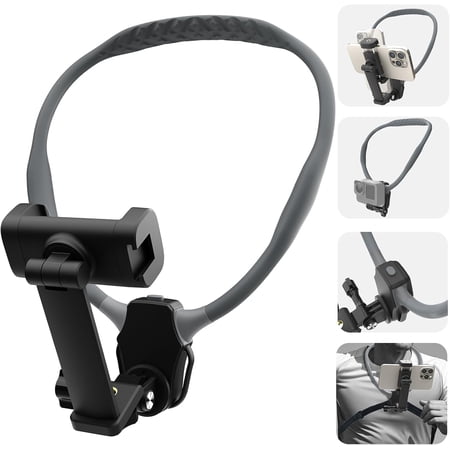 Neck Phone Holder for Recording, Hands-Free POV/Vlog Neck Mount with Phone Clip & Chest Strap for Cooking/Fishing/Video Filming, Content Creator Phone Holder for iPhone Android Insta360