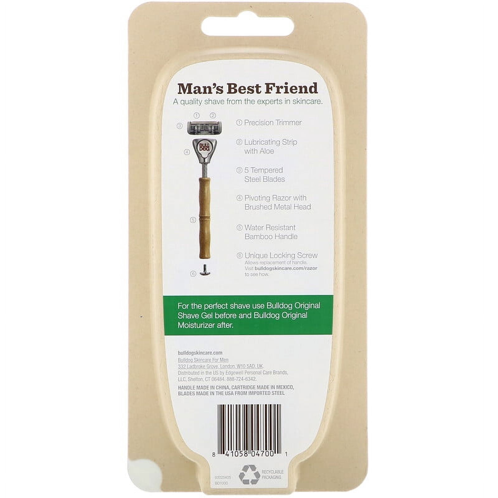 Bulldog Skincare For Men, Original Bamboo Razor, Two 5-Blade Cartridges Pack of 2