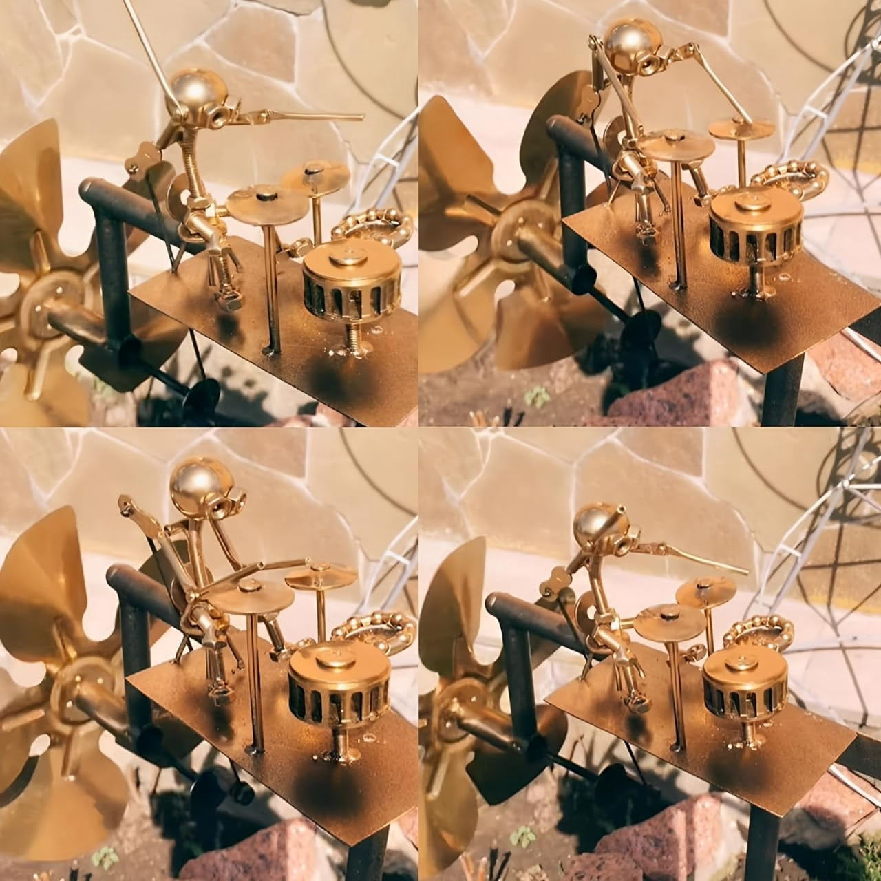 Handmade Metal Drummer Windmill, Steampunk Drummer Garden Spinner, Percussionist Music Statues Windmill for Yard, Wind-Powered Kinetics Sculpture Wind Mill, for Yard Lawn Garden Decor