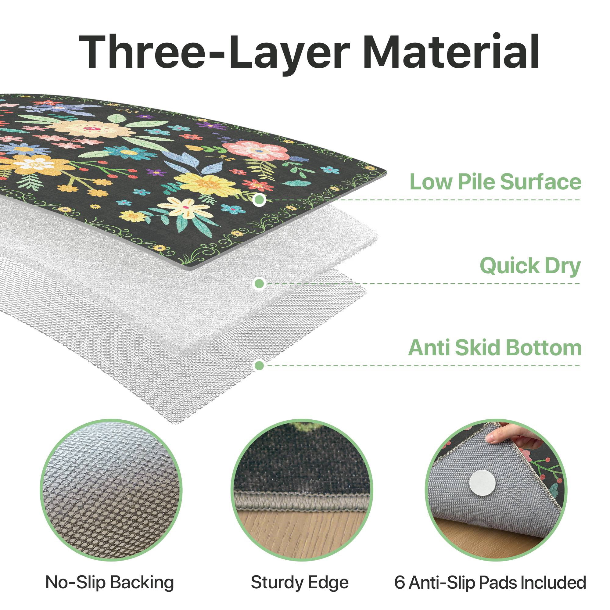 DEORAB 9'x 12' Outdoor Rug Chenille 3-Layers Patio Washable Mat Imitation Silicone Material Camping Garden RV Carpet,BLACK