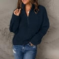 thumbnail image 6 of ManxiVoo Long Sleeve Quarter Zip Turtleneck Pullover Sweater for Women Cozy Comfortable Everyday Wear L Size Navy, 6 of 7
