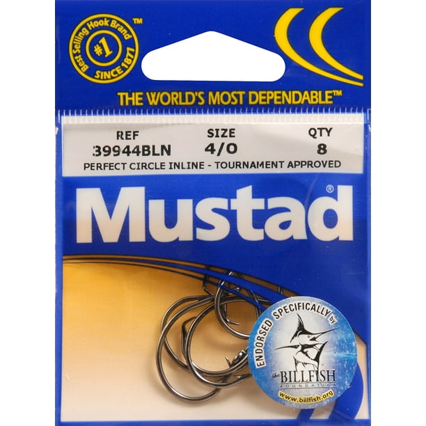 Mustad Classic 39944 Standard Wire Demon Perfect In Line Wide Gap Circle  Hook  Saltwater Freshwater hooks for Tuna, Catfish, Bass and more, [Size  2/0, Pack of 8], Black Nickel 