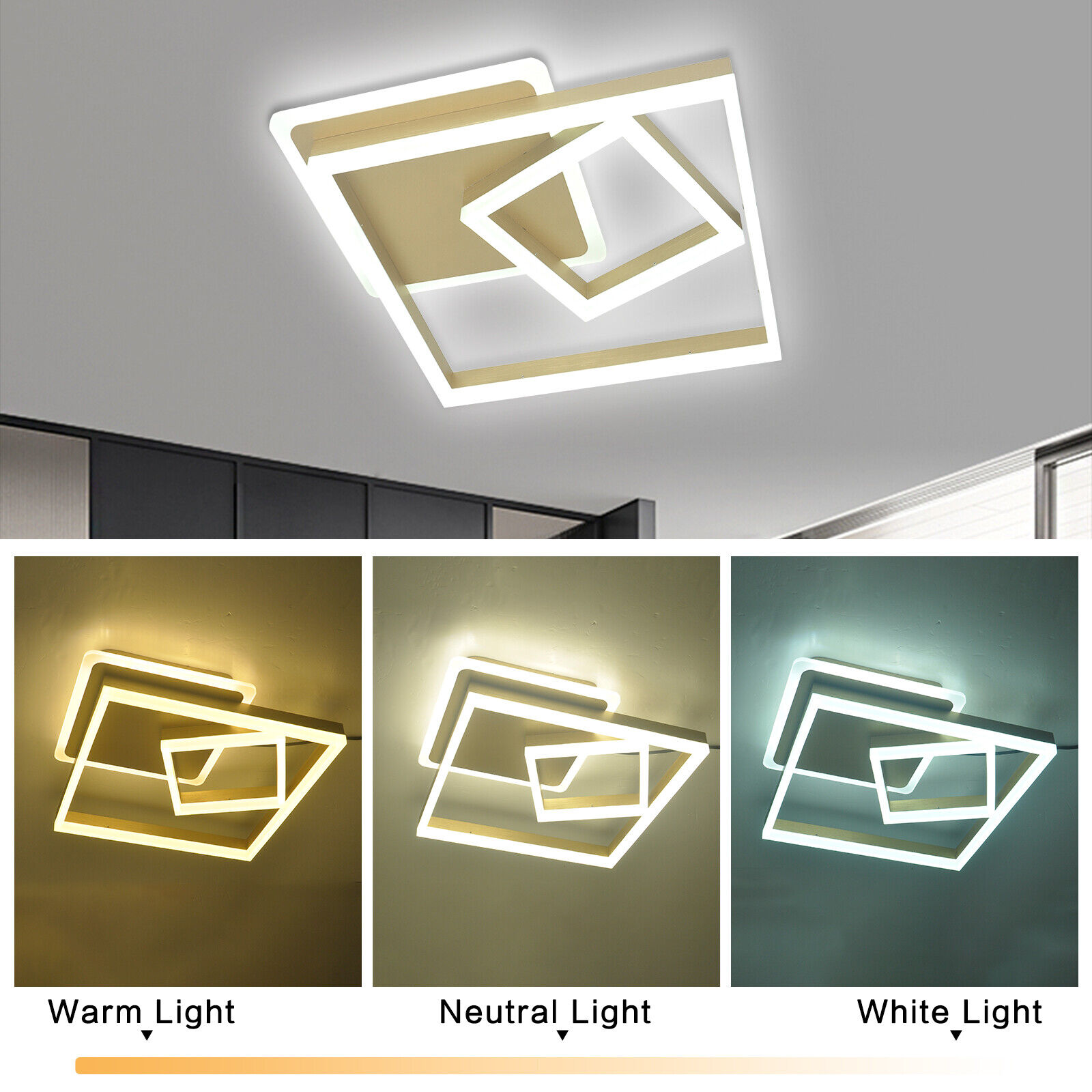 LED Modern Ceiling Light Flush Mount Kitchen Bedroom Light Fixture Square Lamp + Remote