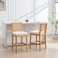 thumbnail image 2 of Guyou Counter Height Bar Stools Set of 4, 26" Farmhouse Wooden Rattan Bar Stools, Modern Chenille Upholstered Breakfast Barstools, Boho Wicker Woven Kitchen Island Chairs for Bar Bistro, White, 2 of 10